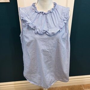Halogen blue & white sleeveless cotton blouse